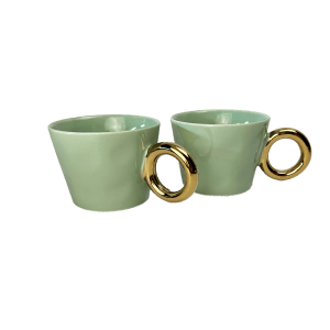 Set van 2 groene mokken met gouden oor