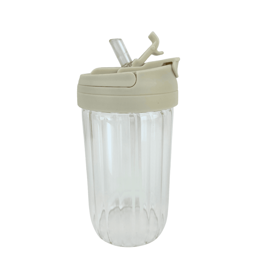 Glazen drinkbeker met rietje en drinkopening - Pastel Tafelen