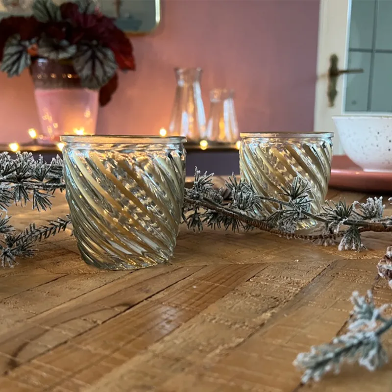 Waxinelichthouder glas goud swirl - Afbeelding 2