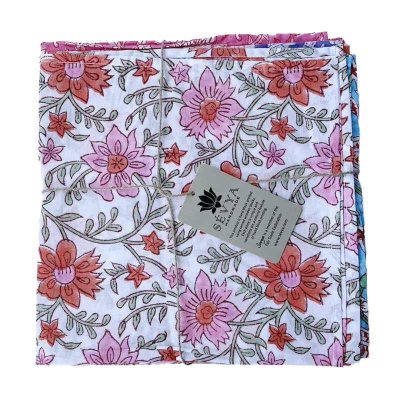 Kleurrijke servetten bloemprint (set van 6)