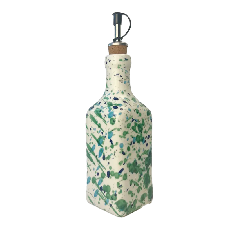 Oliefles keramiek blauwe en groene spikkels 475ml