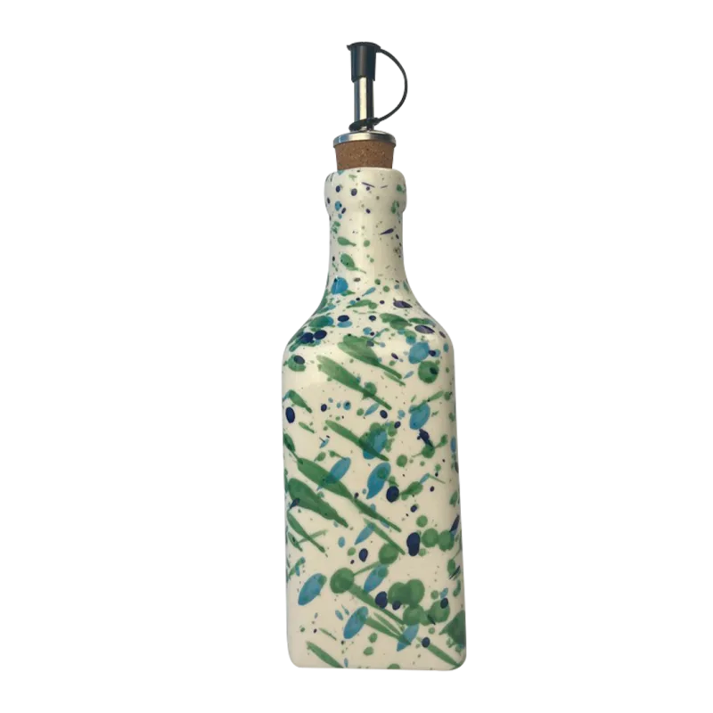 Oliefles keramiek blauwe en groene spikkels 475ml - Afbeelding 2