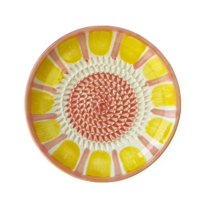 Handgemaakt raspbordje roze en geel - Italiaans keramiek raspbordjes